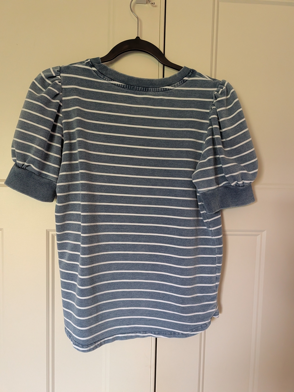 Jane and Delancey Blue and White Striped Puff-Sleeve Tee - Picture 2 of 3